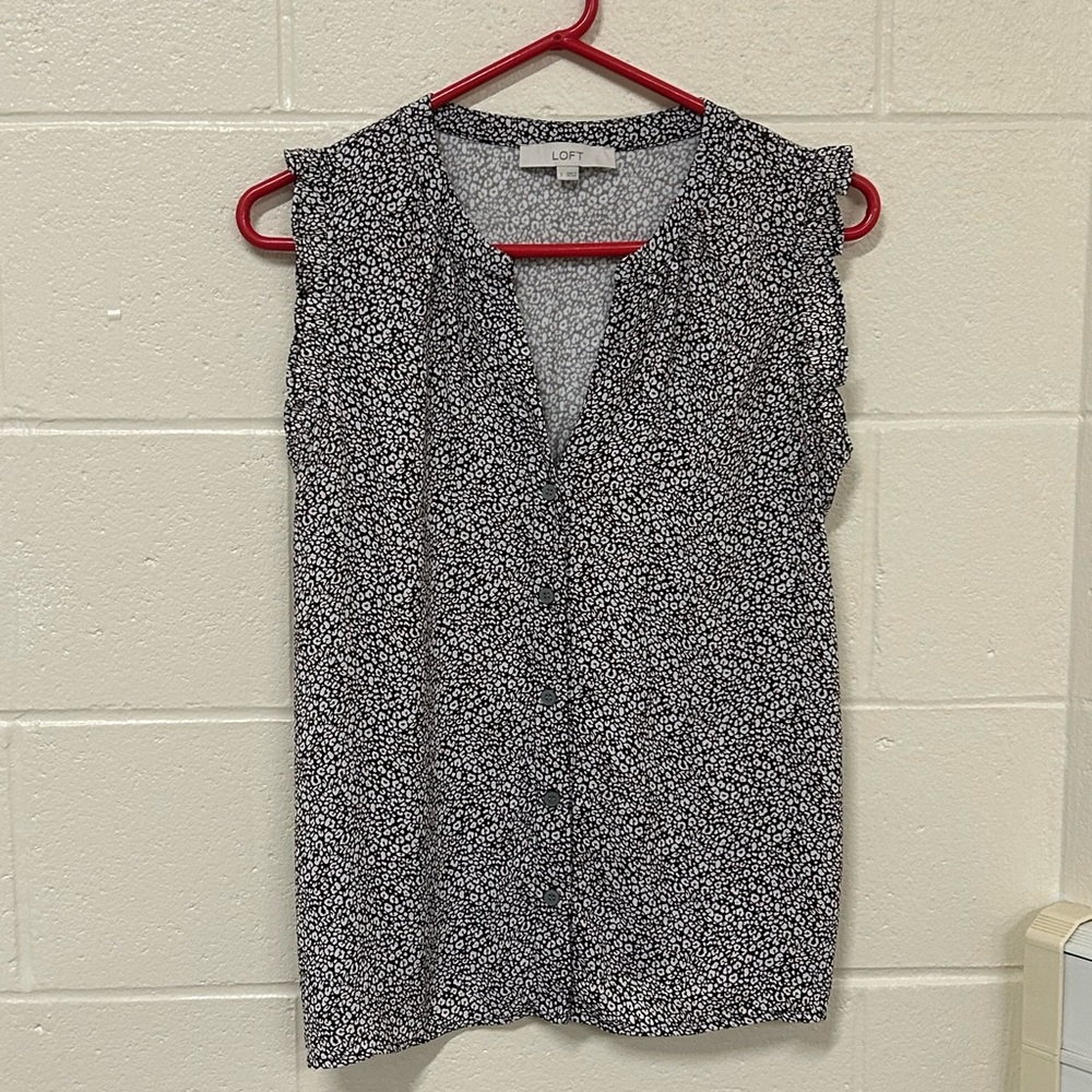74. LOFT Brown and White Patterned Blouse